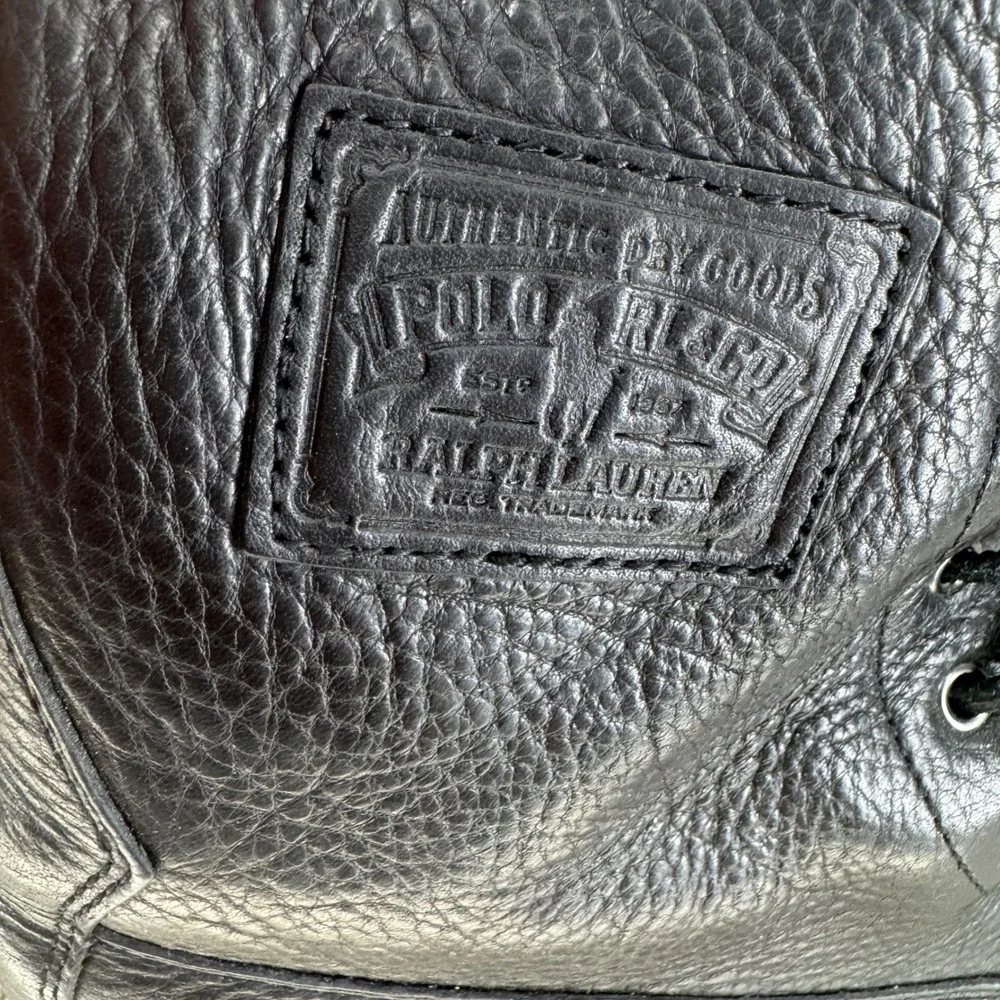 Polo Ralph Lauren Ranger Black Tumbled Leather Moc Toe Lug Sole Boots Mens 10.5D